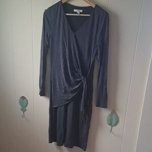 Long Sleeve Wrap Knot Dress - Dark Navy